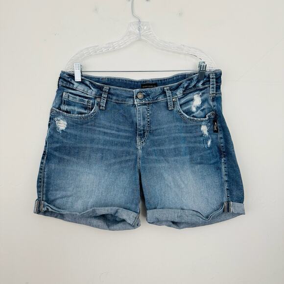 Silver Jeans Co Blue Denim Boyfriend Short Women’s Size 16 - Picture 1 of 8